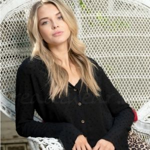 Black Swiss Dot Button Up Blouse